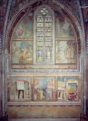 Scènes de la vie de Saint François : Saint François priant à Saint Damien ; Saint François renonce aux biens de son père et à la richesse terrestre ; Le rêve d